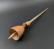 Load image into Gallery viewer, Tiny dancer spindle in flame box elder, bloodwood, yellowheart, and curly maple