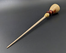 Load image into Gallery viewer, Tiny dancer spindle in flame box elder, bloodwood, yellowheart, and curly maple