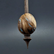 Load image into Gallery viewer, Egg bead spindle in maple burl and walnut with turquoise inlay