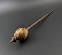 Load image into Gallery viewer, Egg bead spindle in maple burl and walnut with turquoise inlay