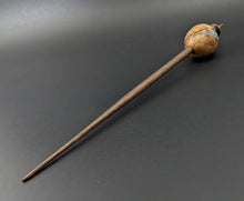 Load image into Gallery viewer, Egg bead spindle in maple burl and walnut with turquoise inlay