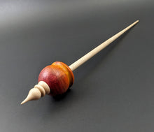 Load image into Gallery viewer, Cauldron spindle in hand dyed maple burl and curly maple