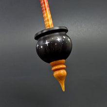 Load image into Gallery viewer, Cauldron spindle in African blackwood and hand dyed curly maple