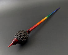 Load image into Gallery viewer, Dragon egg bead spindle in African blackwood and hand dyed curly maple (<font color="red"<b>RESERVED</b></font> for Giselle)