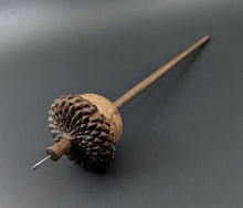 Load image into Gallery viewer, Acorn drop spindle in maple burl and walnut