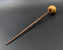 Load image into Gallery viewer, Pumpkin bead spindle in osage orange and walnut