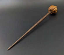 Load image into Gallery viewer, Pumpkin bead spindle in osage orange and walnut