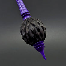Load image into Gallery viewer, Dragon egg bead spindle in African blackwood and hand dyed curly maple