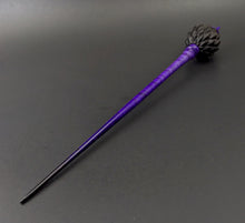 Load image into Gallery viewer, Dragon egg bead spindle in African blackwood and hand dyed curly maple