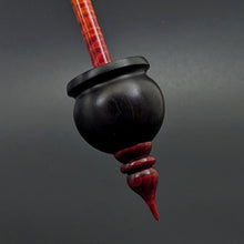 Load image into Gallery viewer, Cauldron spindle in African blackwood and hand dyed curly maple