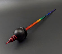 Load image into Gallery viewer, Cauldron spindle in African blackwood and hand dyed curly maple