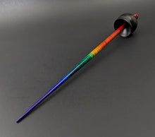 Load image into Gallery viewer, Cauldron spindle in African blackwood and hand dyed curly maple