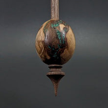 Load image into Gallery viewer, Egg bead spindle in maple burl and walnut with malachite inlay