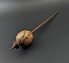 Load image into Gallery viewer, Egg bead spindle in maple burl and walnut with malachite inlay