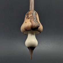 Load image into Gallery viewer, Mushroom support spindle in maple burl, holly, and walnut with turquoise inlay