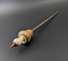 Load image into Gallery viewer, Mushroom support spindle in maple burl, holly, and walnut with turquoise inlay