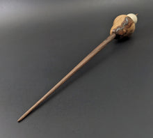 Load image into Gallery viewer, Mushroom support spindle in maple burl, holly, and walnut with turquoise inlay
