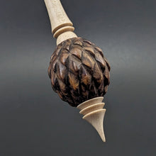 Load image into Gallery viewer, Dragon egg bead spindle in cocobolo and curly maple