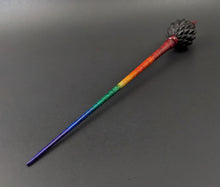 Load image into Gallery viewer, Dragon egg bead spindle in African blackwood and hand dyed curly maple (<font color="red"<b>RESERVED</b></font> for June)