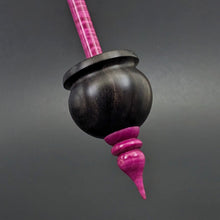 Load image into Gallery viewer, Cauldron spindle in African blackwood and hand dyed curly maple