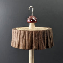 Load image into Gallery viewer, Toadstool stump drop spindle in walnut and curly maple