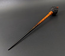 Load image into Gallery viewer, Dragon egg bead spindle in African blackwood and hand dyed curly maple