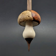 Load image into Gallery viewer, Mushroom support spindle in amboyna burl, holly, and walnut