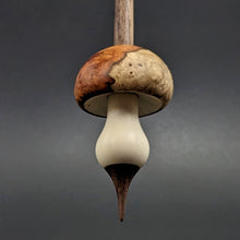 Load image into Gallery viewer, Mushroom support spindle in amboyna burl, holly, and walnut