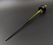 Load image into Gallery viewer, Cauldron spindle in African blackwood and hand dyed curly maple