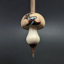 Load image into Gallery viewer, Mushroom support spindle in maple burl, holly, and walnut with turquoise inlay (<font color="red"<b>RESERVED</b></font> for Kari)