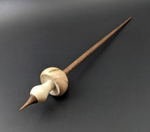 Load image into Gallery viewer, Mushroom support spindle in maple burl, holly, and walnut with turquoise inlay (<font color="red"<b>RESERVED</b></font> for Kari)