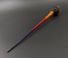 Load image into Gallery viewer, Dragon egg bead spindle in African blackwood and hand dyed curly maple