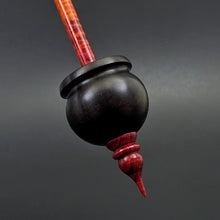Load image into Gallery viewer, Cauldron spindle in African blackwood and hand dyed curly maple