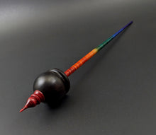 Load image into Gallery viewer, Cauldron spindle in African blackwood and hand dyed curly maple