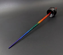 Load image into Gallery viewer, Cauldron spindle in African blackwood and hand dyed curly maple