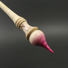 Load image into Gallery viewer, PREORDER for dyed tip Russian style spindle in curly maple