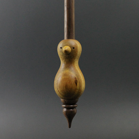 Bird bead spindle in canarywood, yellowheart, and walnut