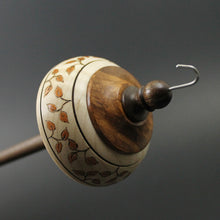 Load image into Gallery viewer, Drop spindle in curly maple, amboyna burl, and walnut