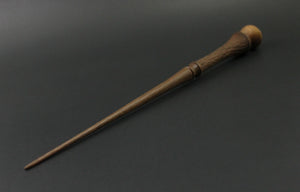 Wand spindle in walnut, figured mango, and curly maple