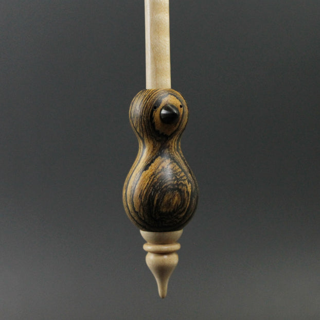 Bird bead spindle in  bocote and curly maple