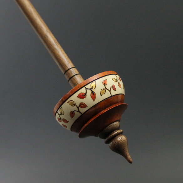 Tibetan style spindle in padauk, holly, and walnut