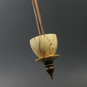 Teacup spindle in Karelian birch and walnut