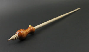 Bird bead spindle in tulipwood and curly maple