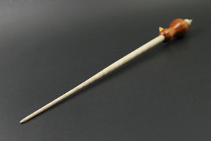 Bird bead spindle in tulipwood and curly maple