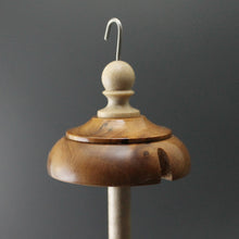 Load image into Gallery viewer, Drop spindle in thuya burl and curly maple