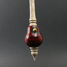 Load image into Gallery viewer, Bird bead spindle in hand dyed curly maple, yellowheart, and curly maple