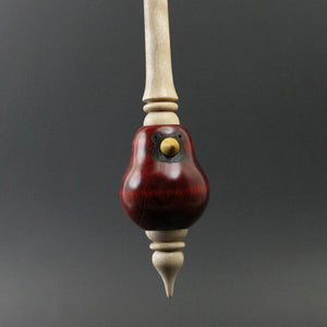 Bird bead spindle in hand dyed curly maple, yellowheart, and curly maple