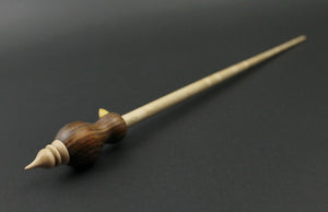 Bird bead spindle in cocobolo, yellowheart, and curly maple