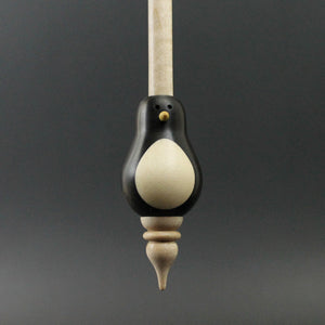 Bird bead spindle in Indian ebony, holly, and curly maple
