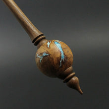 Load image into Gallery viewer, Bead spindle in maple burl and walnut with turquoise inlay